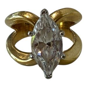 Vintage ©Trifari Gold Tone Cocktail Ring | Large Marquise Rhinestone | Size 6.75